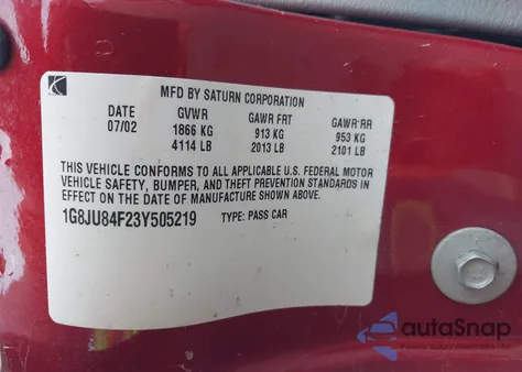 2003 Saturn Lw200 from USA, damaged, VIN 1G8JU84F23Y505219